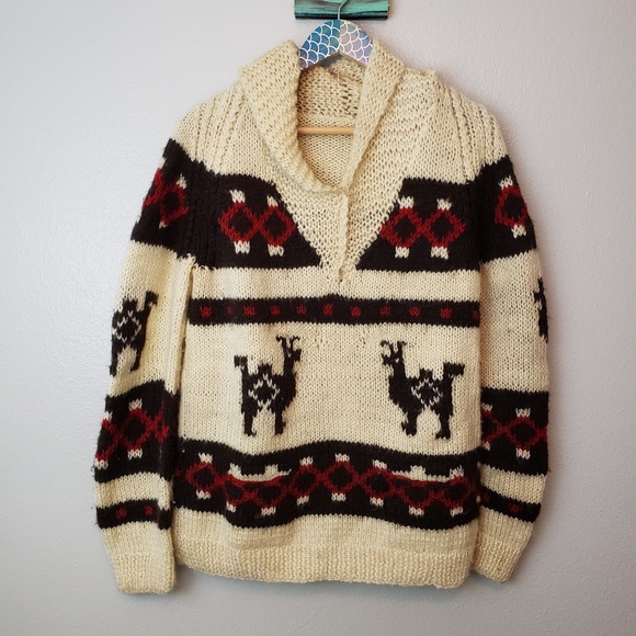 Vintage Sweaters - Vintage Handmade Alpaca V Neck Sweater
